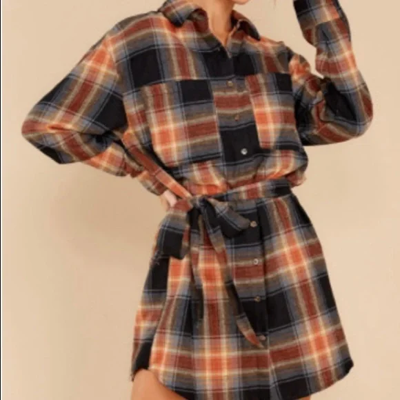 #56- Plaid Shirt Mini Dress - Picture 4 of 5